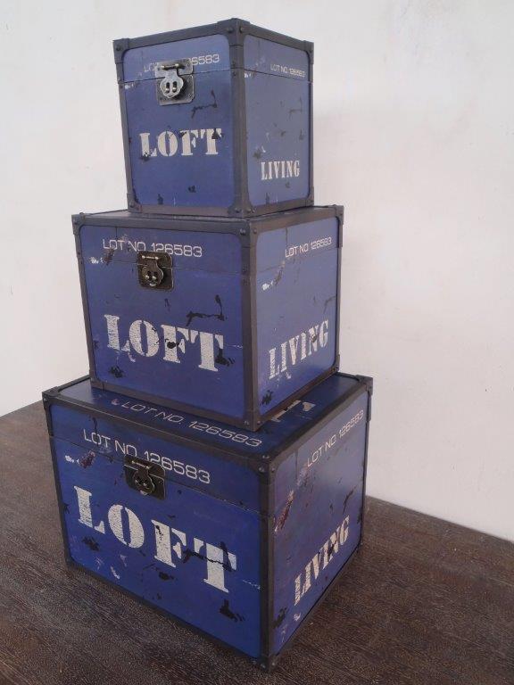 S3 Blue 'Loft' Wooden Kist